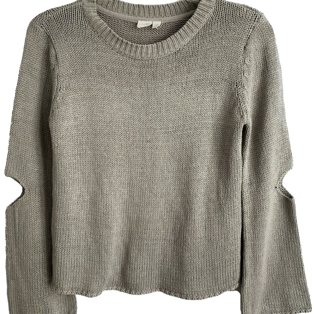 Elegant Gray Crew Neck Sweater with Cut-Out Sleeves